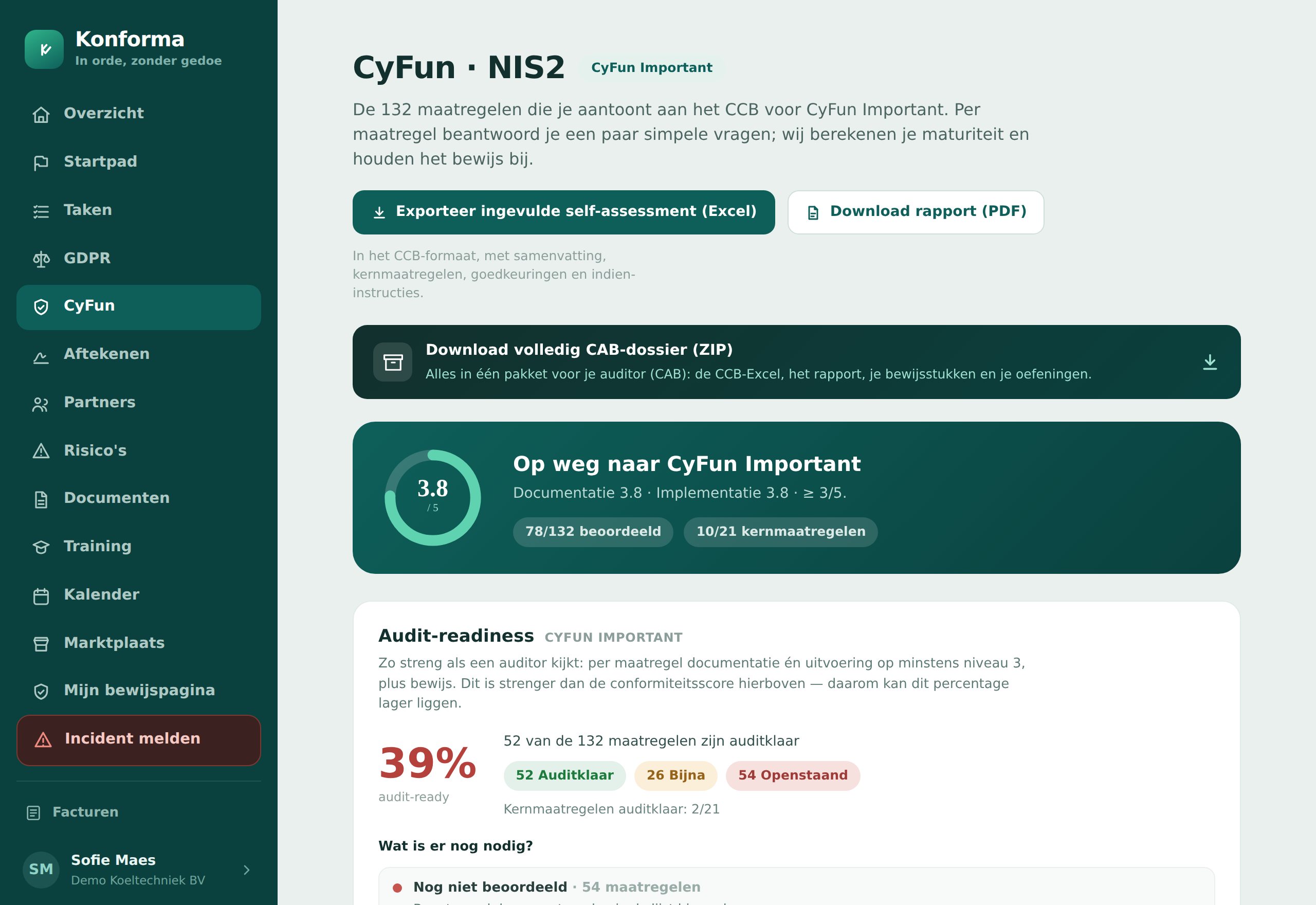 De CyFun-hub met alle maatregelen per niveau